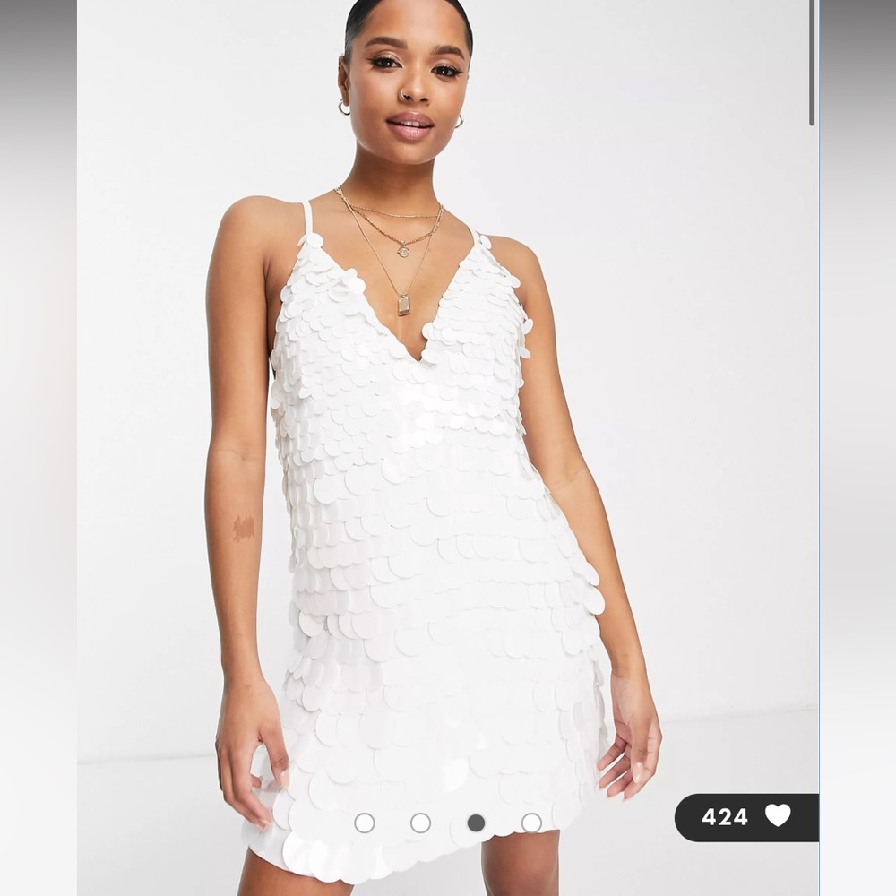 UNWORN Asos Design PETITE embellished cami oversized sequin mini dress - Size 10